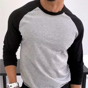Men's Long Sleeve Raglan Tee - Black And Grey
